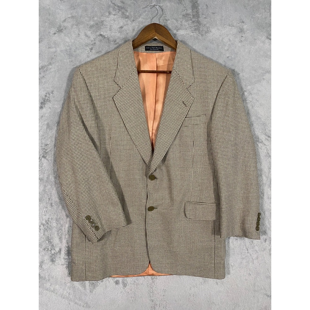 Machado Sport Coat Mens 40 Brown Houndstooth Silk Blend Blazer‎ Italian Fabric